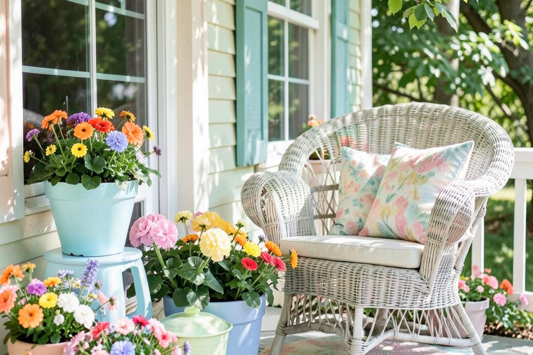 Looking for spring front porch ideas? These 21 spring porch decor ideas include flower planters, layered doormats, wreaths, pastel accents, outdoor seating, lantern lighting, and simple curb appeal upgrades to refresh your home for the season.