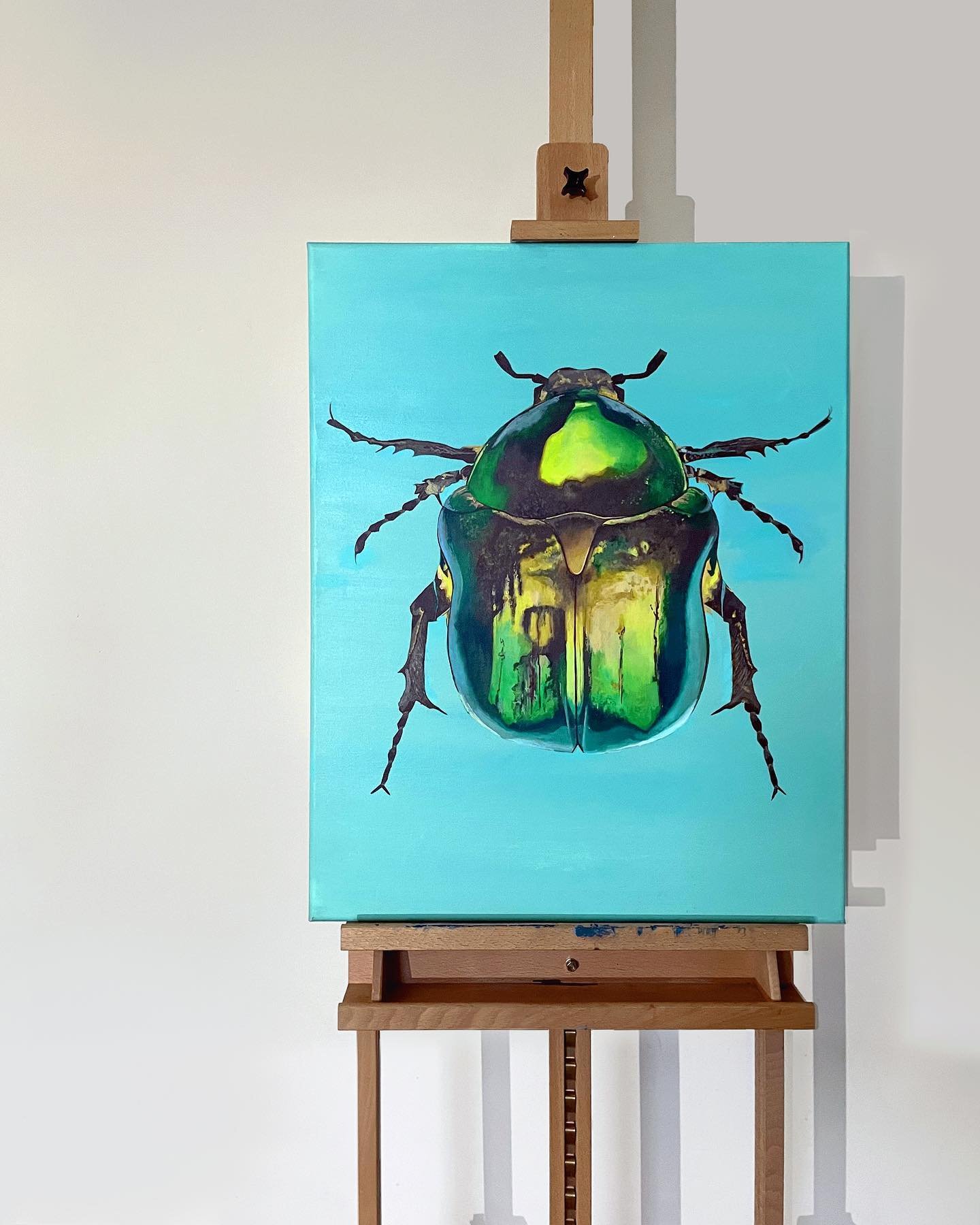 A work in progress. I just wanted to share it with y&rsquo;all because I am just so happy with how this beetle is turning out. I will be changing the background color to something different, it&rsquo;s not going to be the greenish-blue that you curre