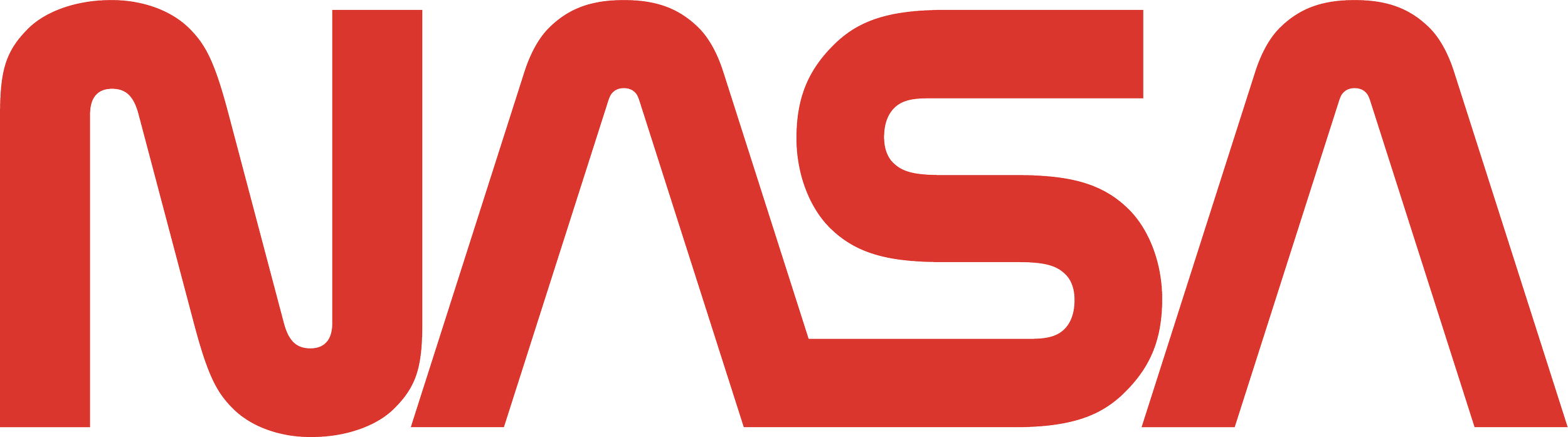 The NASA "worm" logo, featuring the agency's name in a custom red, continuous-line wordmark with rounded geometric letterforms.