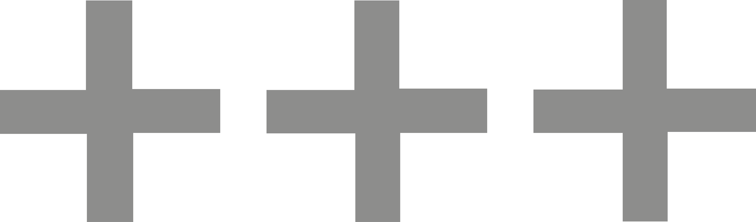 The Cruz más Cruz logo featuring three bold gray cross symbols arranged horizontally.