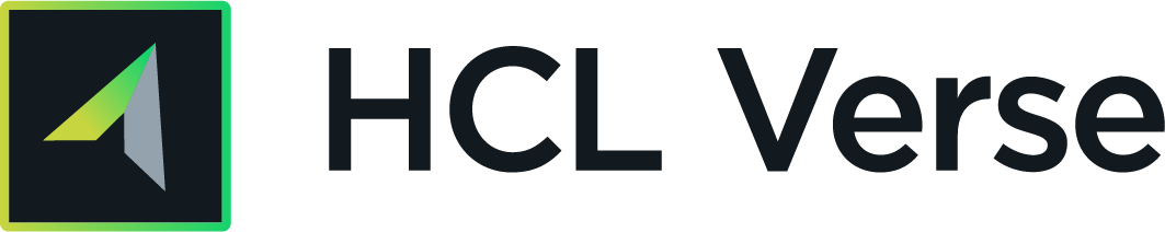 Logo for HCL Verse, featuring a stylized paper airplane in green, yellow, and gray inside a black rectangle, with the text 'HCL Verse' in black next to it.