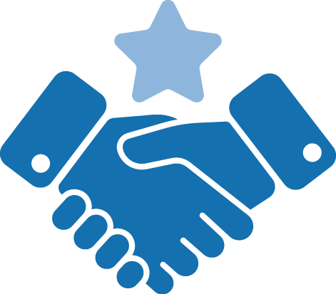 Graphic illustration of a handshake with a star above it.