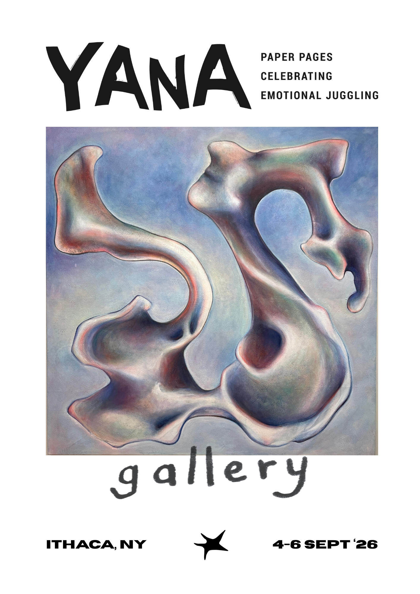 Poster for the first YANA gallery. Painting of an imaginary animals bone by artist KALCIUM FORTIFIED