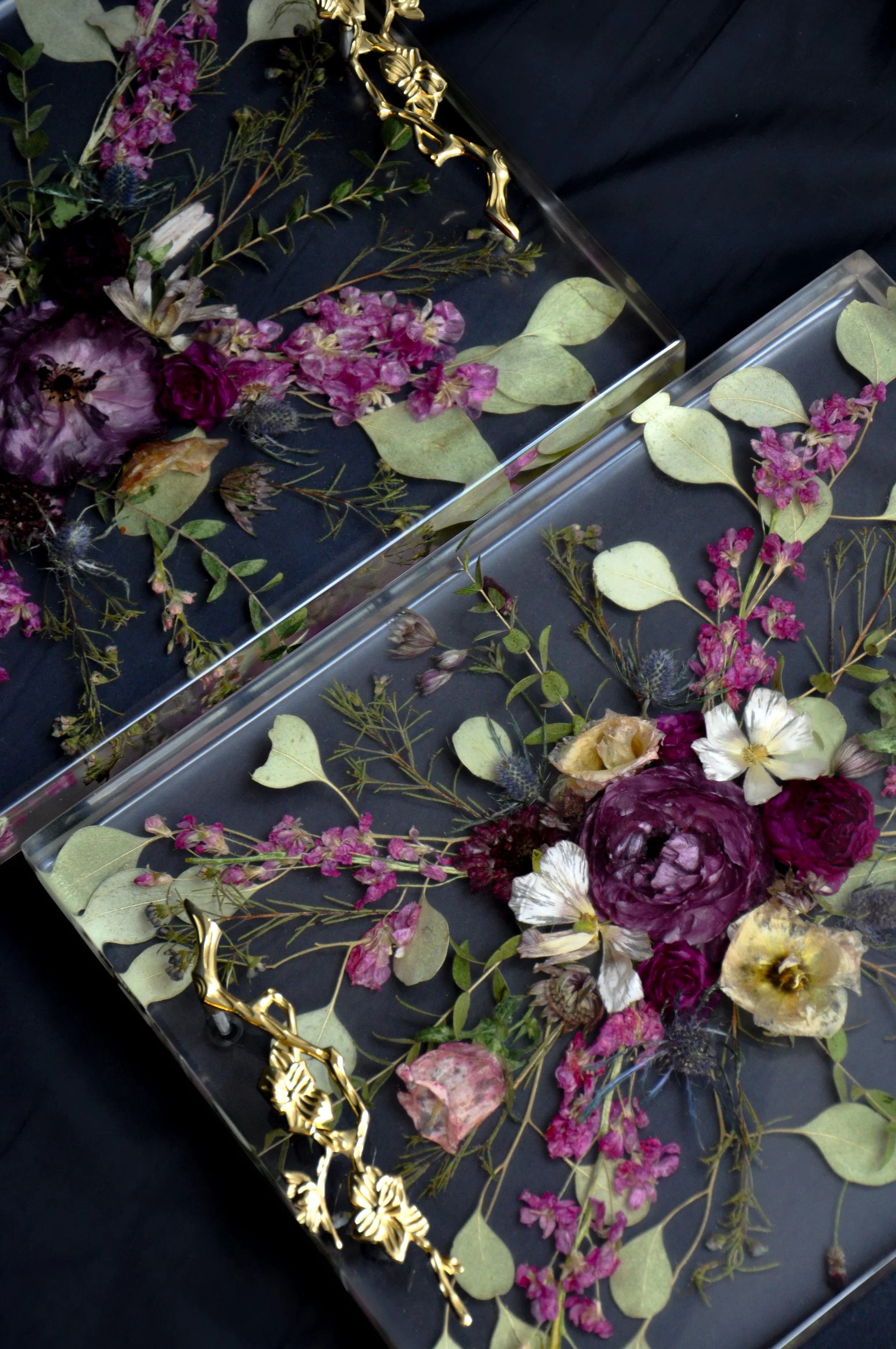 Lucy Did This | Resin flower preservation for wedding | XL tray with custom gold handles