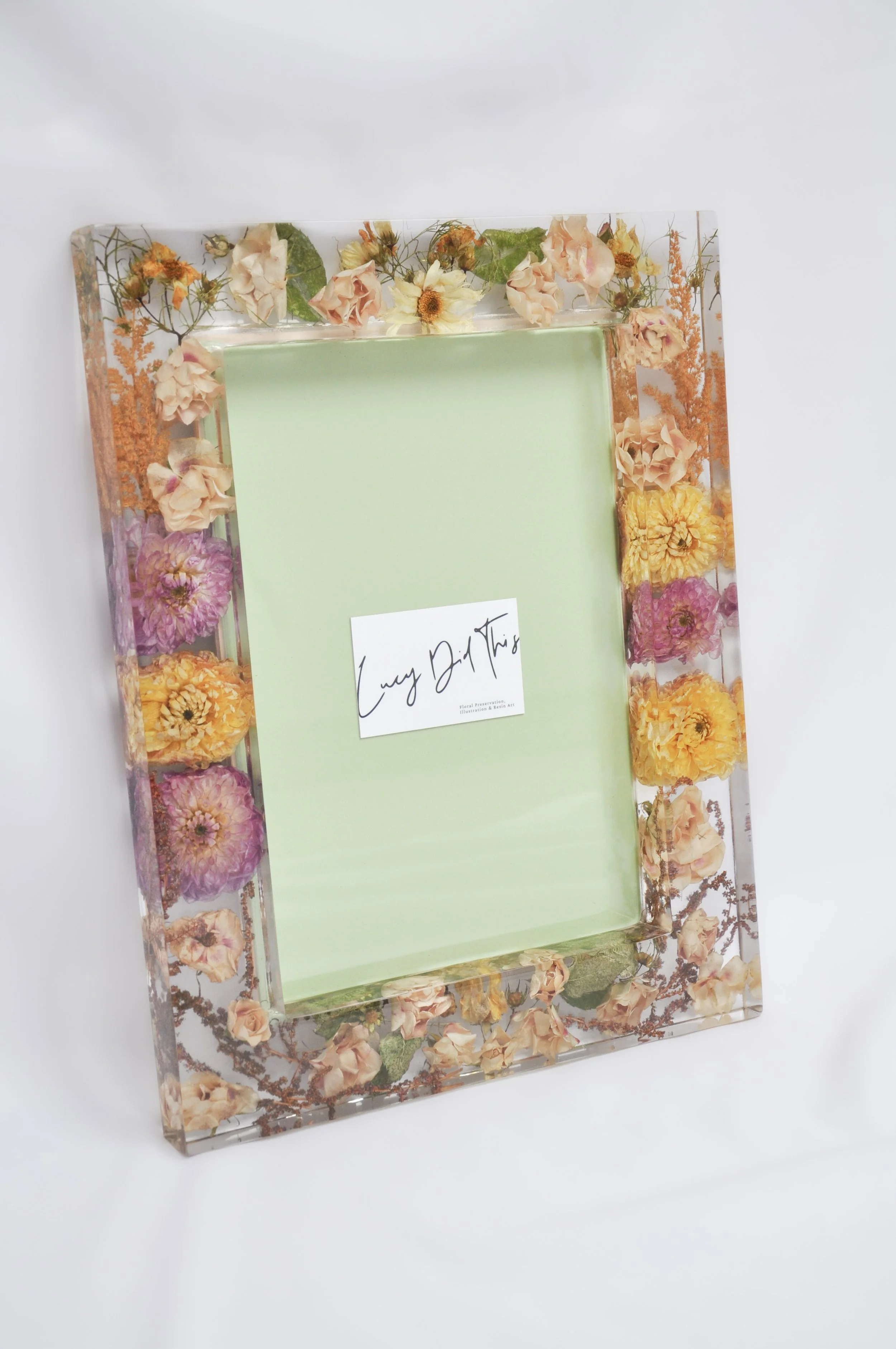Lucy Did This | Bespoke Art, Hand Made by Lucy Sykes | Preserved wedding flower resin A4 photo frame