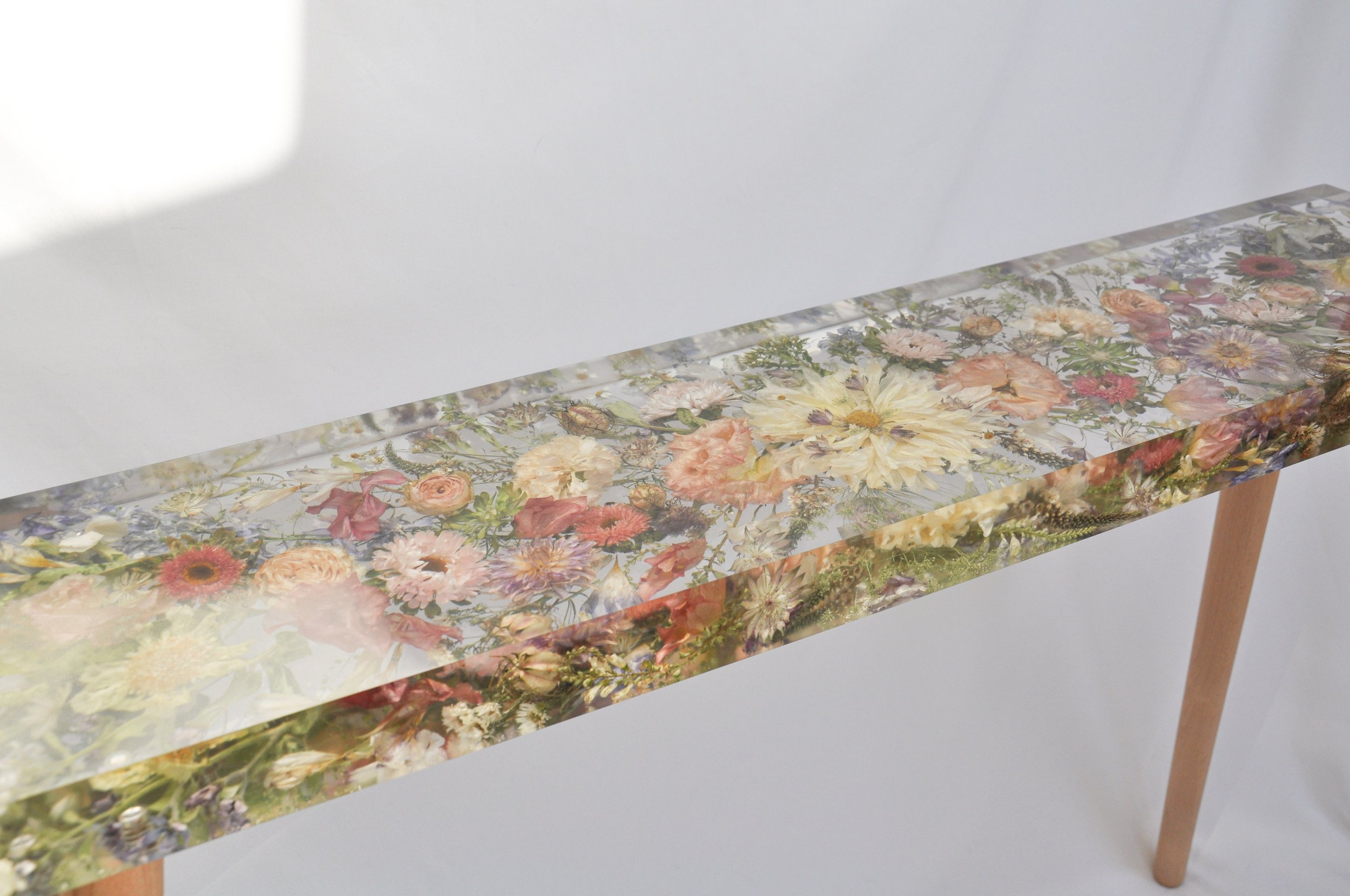 Lucy Did This - Wedding & Memorial Flowers - Preserved Flower Resin Console Table - 90 x 20cm - Transparent