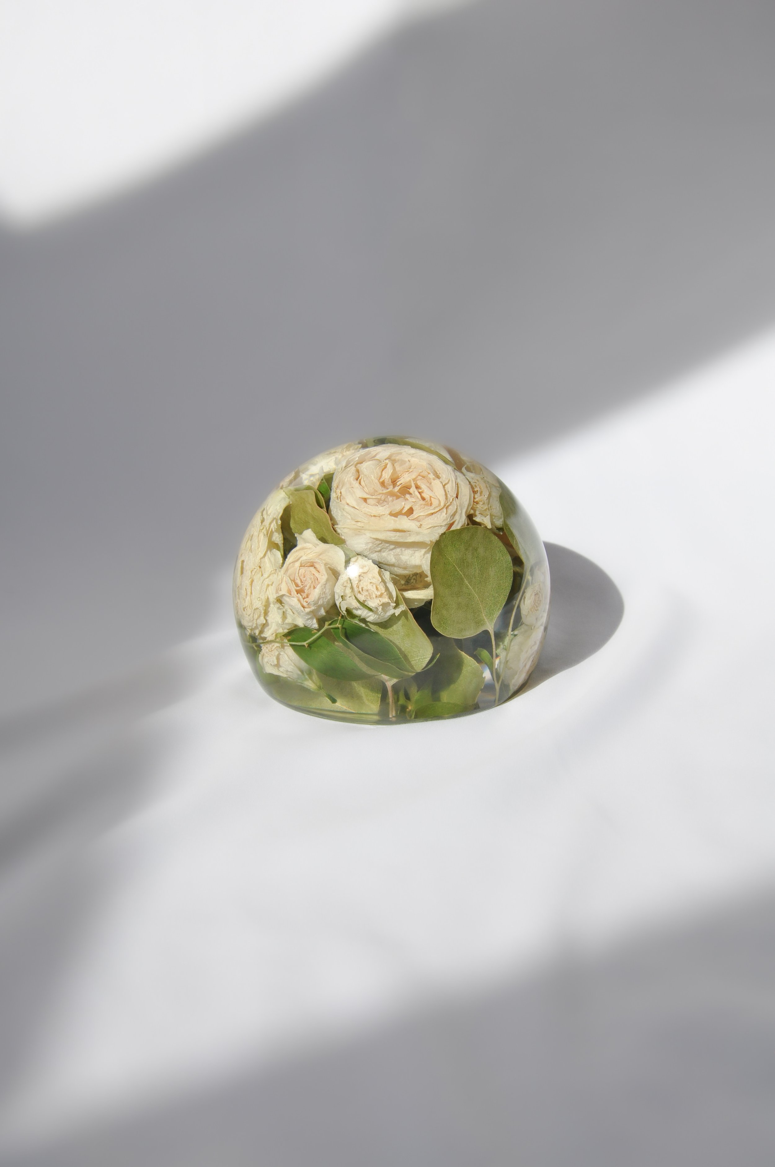 Lucy Did This | Preserved wedding flower 14cm resin sphere with colour correction 