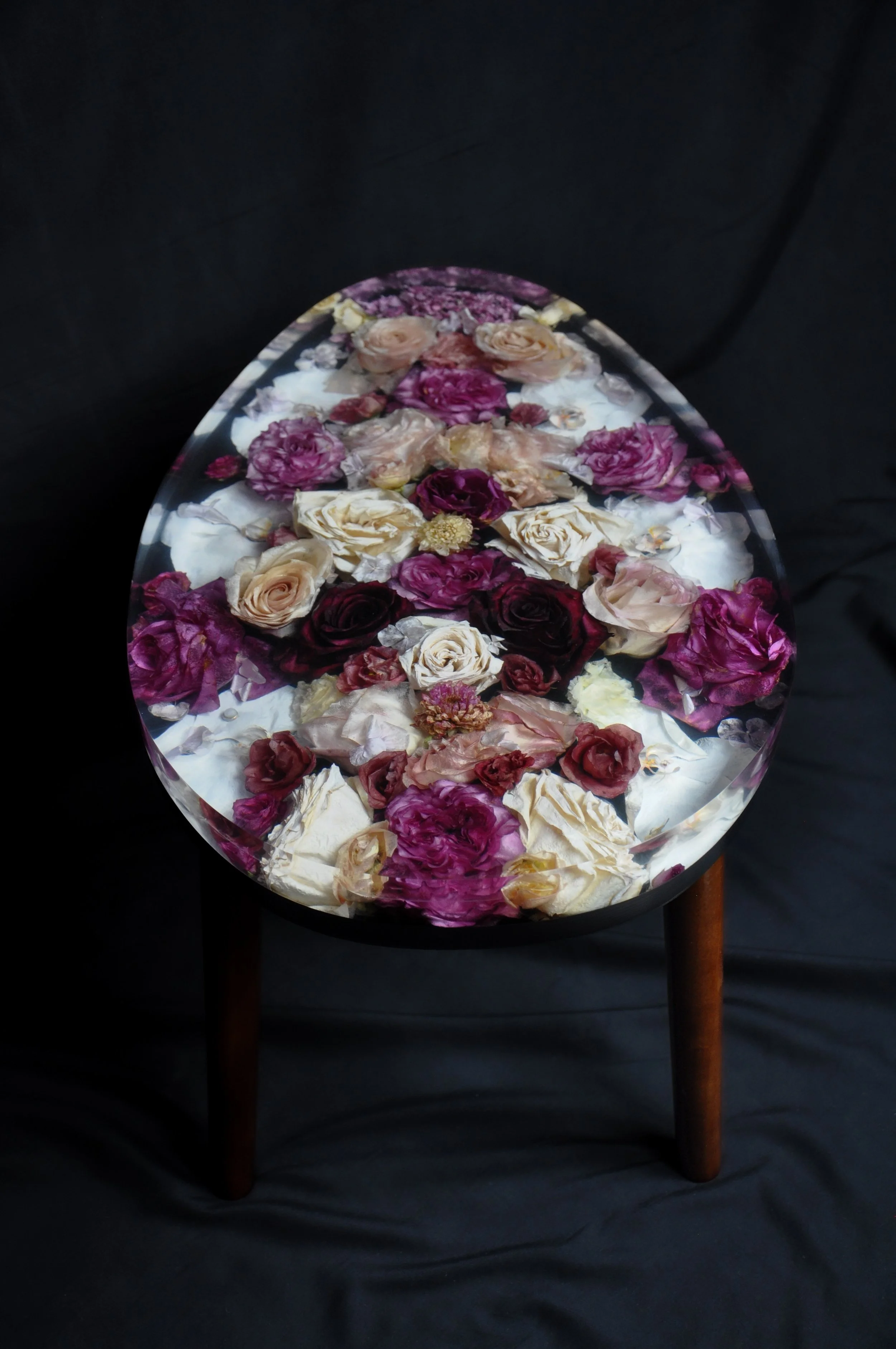 Lucy Did This | Bespoke Art, Hand Made by Lucy Sykes | Preserved wedding flower resin ovoid egg shape mid century style table