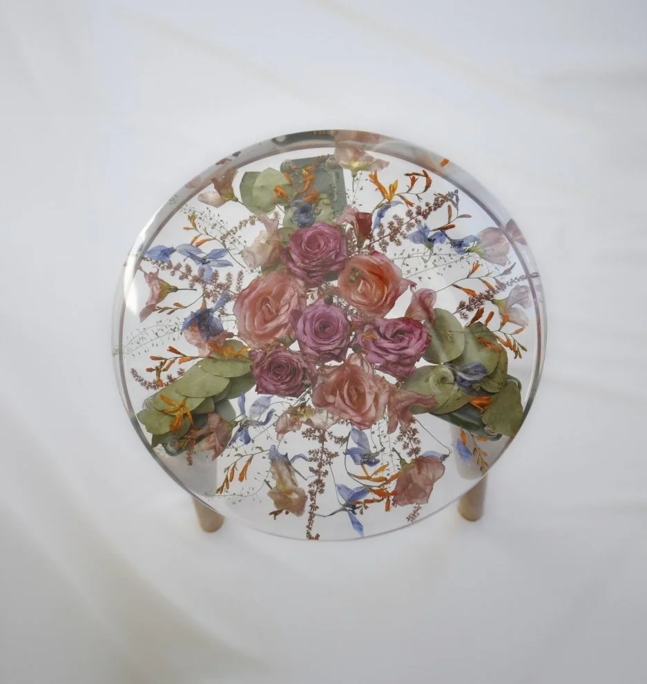 Lucy Did This | Bespoke Art, Hand Made by Lucy Sykes | Preserved wedding flower resin 30cm circle table
