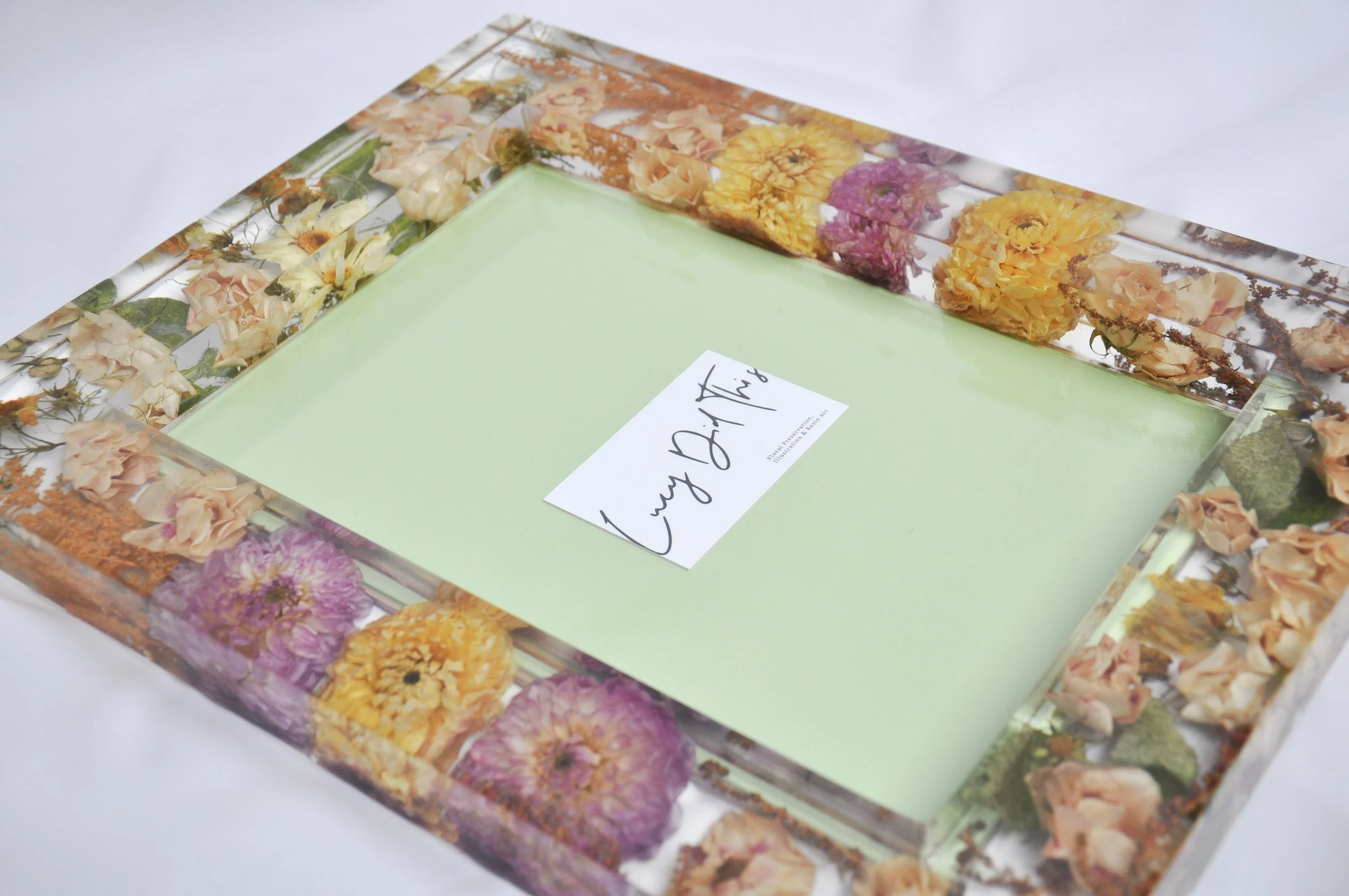 Lucy Did This | Bespoke Art, Hand Made by Lucy Sykes | Preserved wedding flower resin A4 photo frame