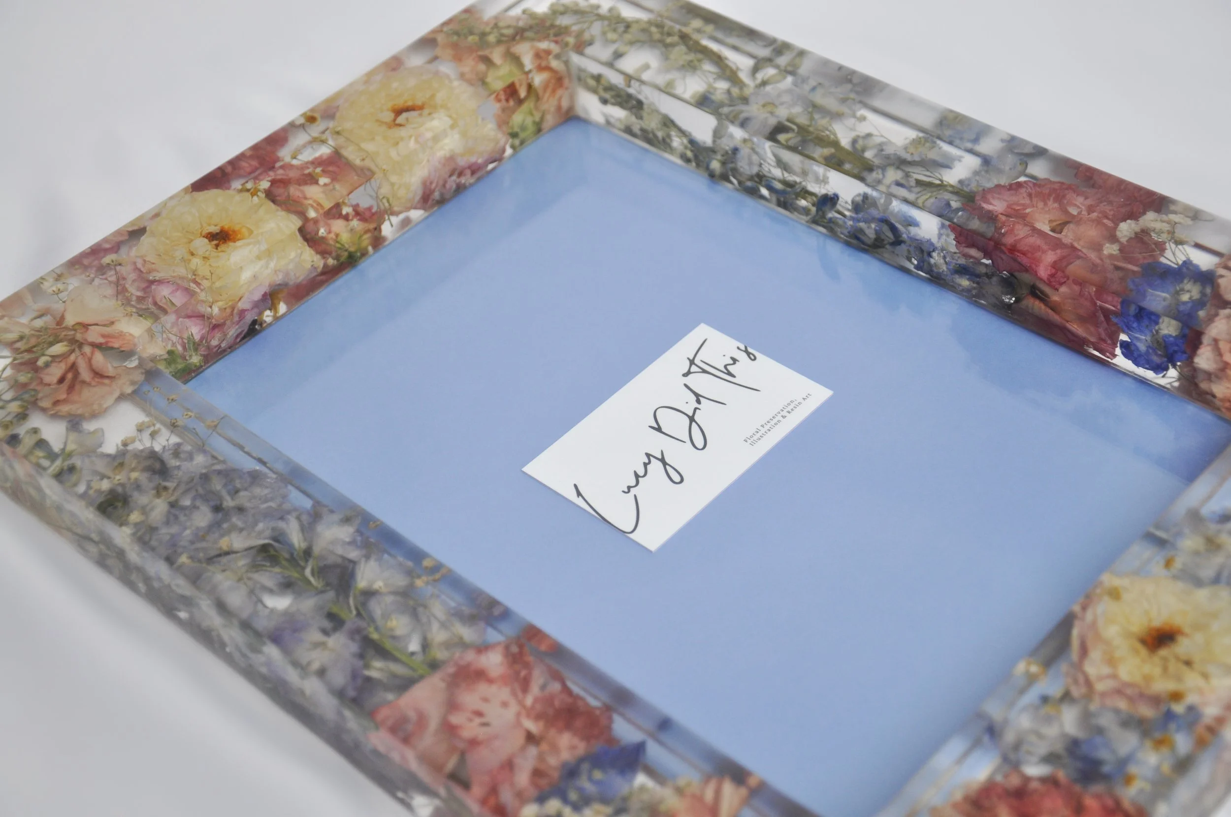 Lucy Did This | Bespoke Art, Hand Made by Lucy Sykes | Preserved wedding flower resin A4 photo frame