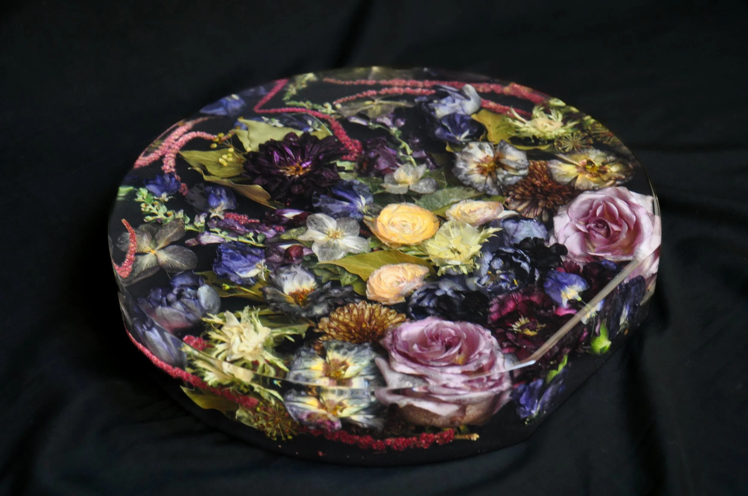 Lucy Did This | Bespoke Art, Hand Made by Lucy Sykes | Preserved wedding flower resin standing circle round display block 35cm