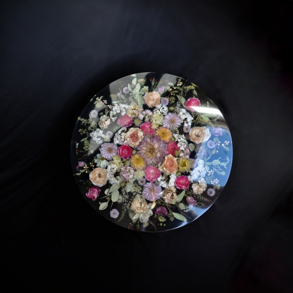 Lucy Did This | Bespoke Art, Hand Made by Lucy Sykes | Preserved wedding flower resin 60cm circle table