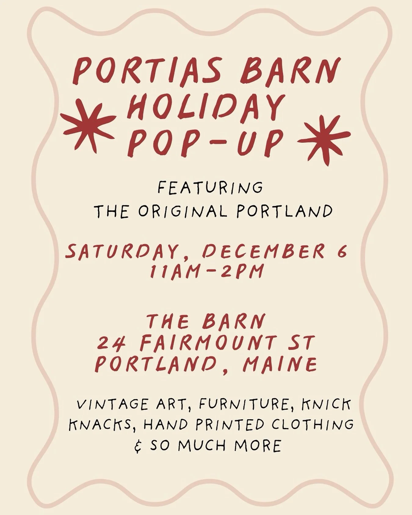Join us this Saturday, December 6 from 11-2 at the Barn for a pop up you won&rsquo;t want to miss! Plenty of vintage goodies and home decor for everyone on your list&hellip; yourself included😉 @originalportland207 is joining us with classic Portland