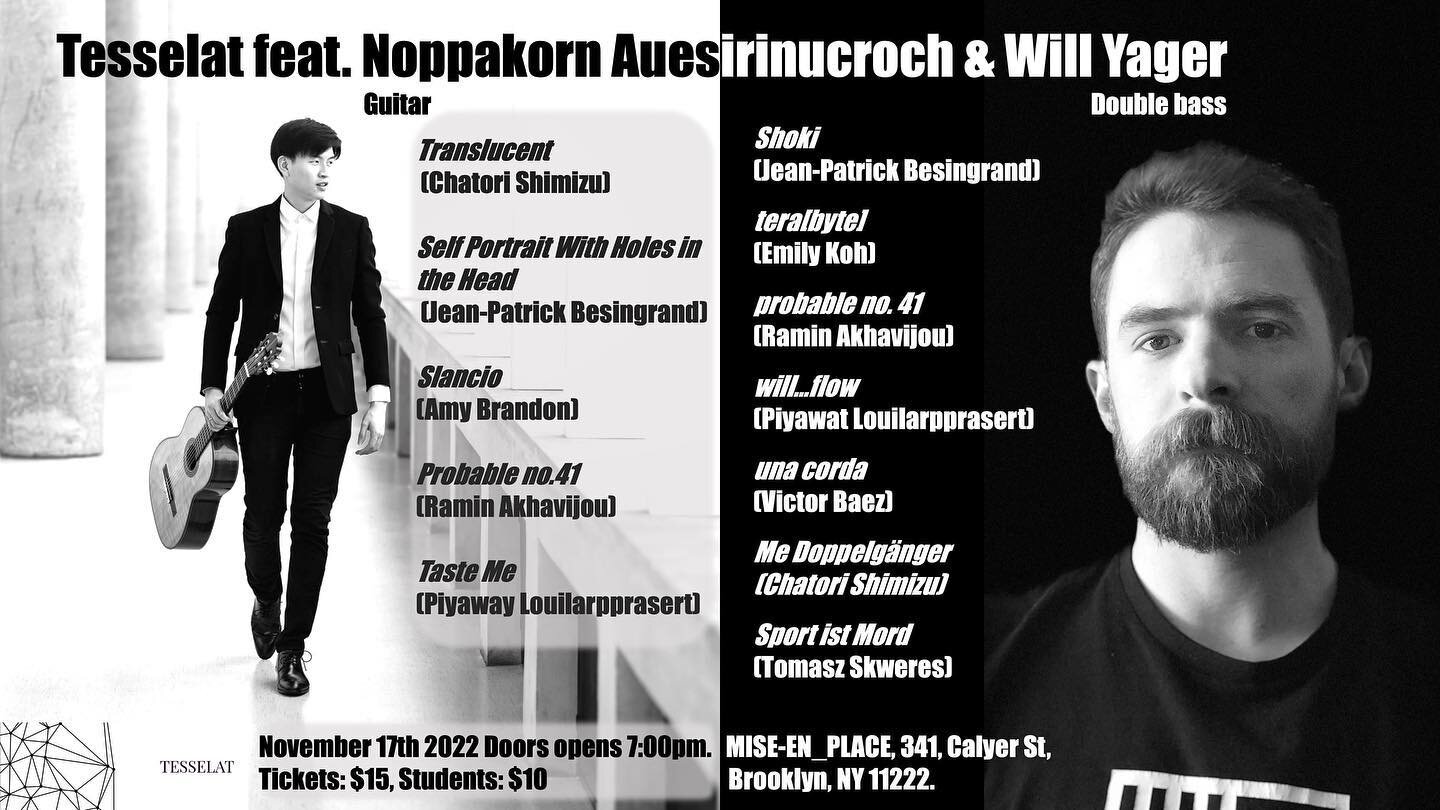 ❗️NYC on 11/17 at @miseenplace.brooklyn ❗️

After almost two years, this concert of new works for double bass by composers of @tesselat is finally happening! @oore_o and I will be splitting the bill for an evening of NEW JAMS ONLY. Please join us!

I