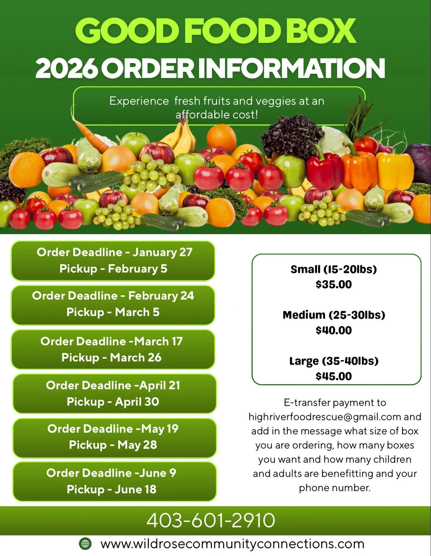 Mark your calendars for all these dates in 2026 to get your delicious and nutritious Good Food Box at a very affordable price!! #healthyfoods #veggieandfruits #goodfoodbox