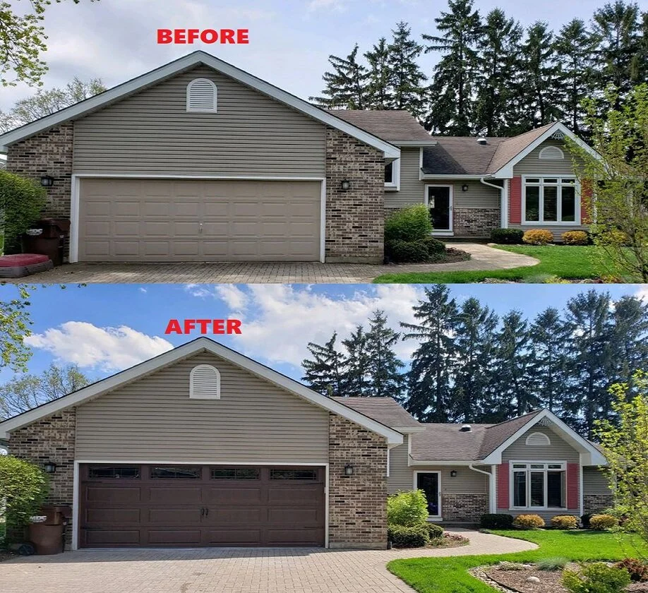 Before and After of a new garage door setup in Woodstock