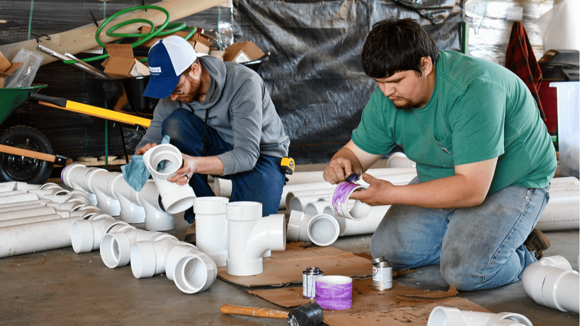 Cutting the PVC pipes to length
