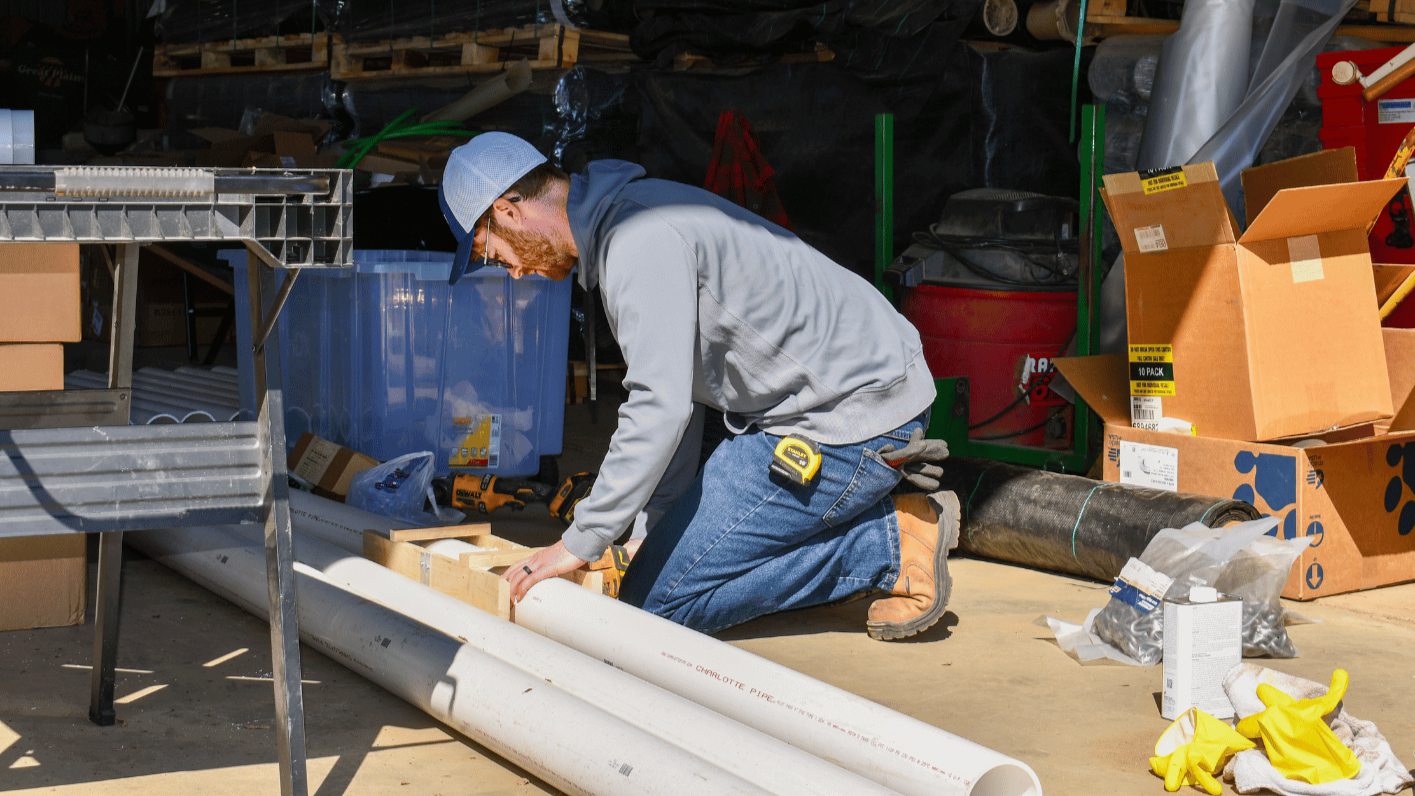 Cutting the PVC pipes to length