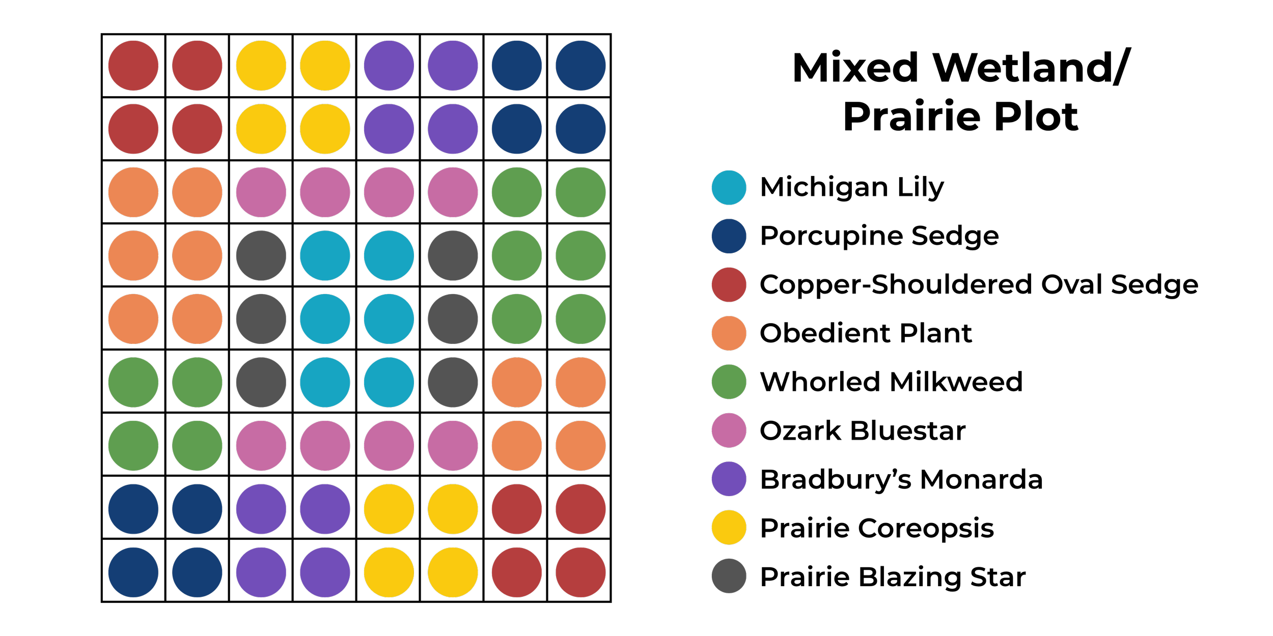 A colorful grid of circles with a color legend showing different color categories.