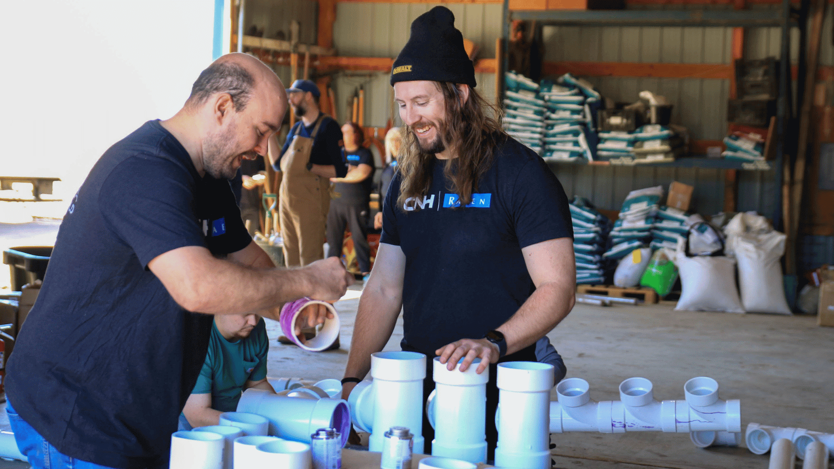 Cutting the PVC pipes to length