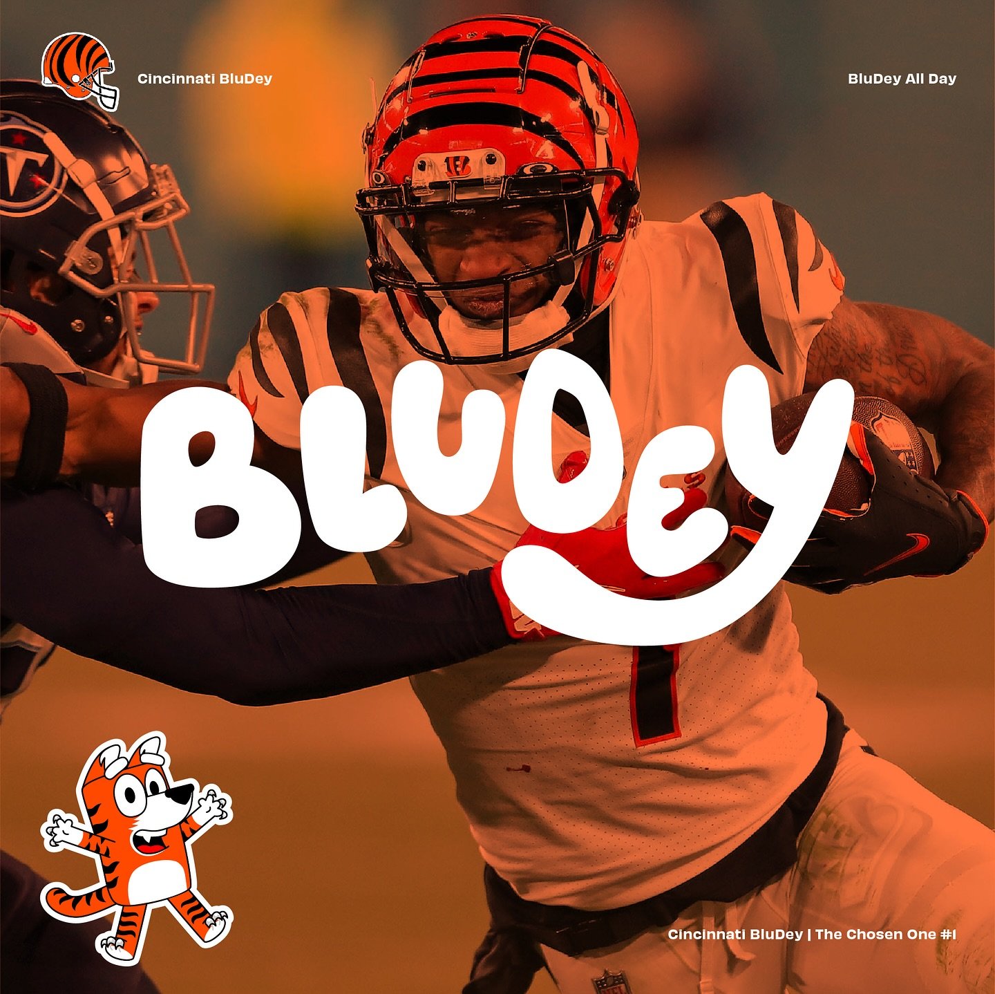 BLUDEY ALL DAY! Lets go @bengals - get you and the kiddos in the right gear for #gameday #gamedayoutfit #gameDEY
🐅🐅🐅🐅🐅🐅🐅🐅
#WhoDey #cincinnatibengals #bengals #bluey #blueyfanart #bengalsfanart #illustration #mascot #design
💙💙💙💙💙💙💙
🐅🏈
