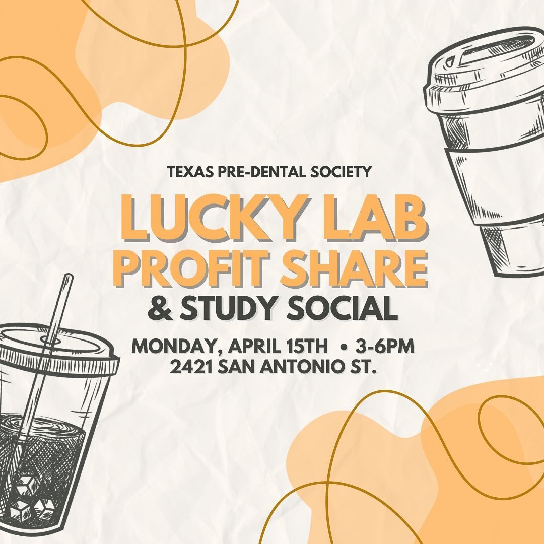 HEY PRE-DENTS! ☕️⭐️
Join us TODAY at our Lucky Lab profit share &amp; study social! 😋🤝 Don&rsquo;t forget to mention TPS at checkout and fill out the form on our Slack for your Philanthropy point! Be sure to make a minimum of a $6 purchase, and if 