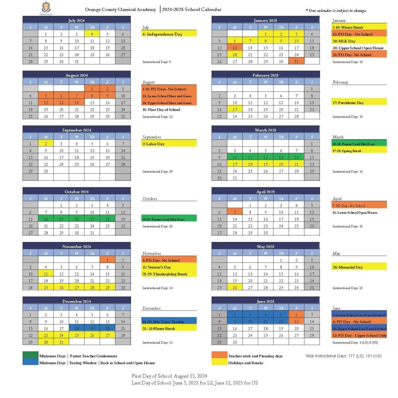 20242025 School Calendar and Bell Schedule โ Orange County Classical 20242025 School Calendar and Bell Schedule โ Orange County Classical