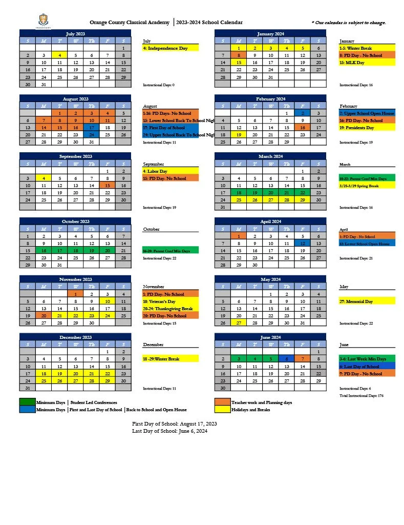 20232024 School Calendar — Orange County Classical Academy A Hillsdale