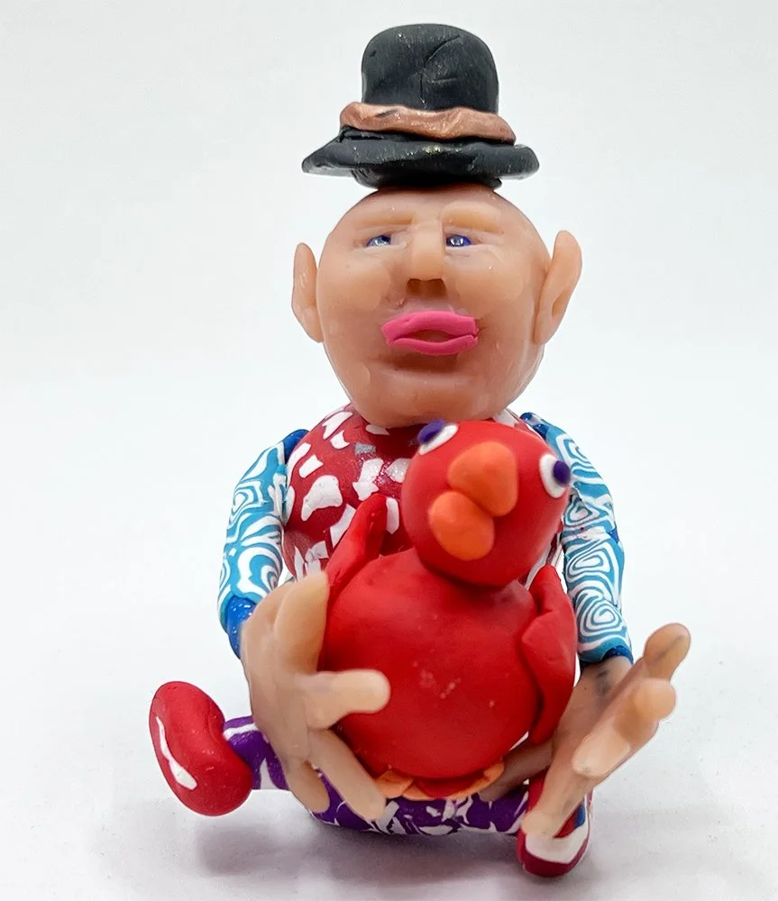 Man with Big Red Bird/ 6" x 3"