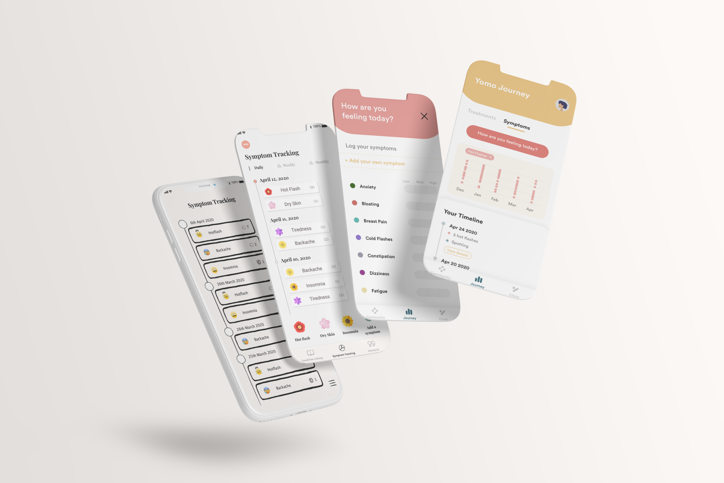 Transition of Prototypes for the Symptom Tracking Interface - from Lo-fi to Hi-fi.