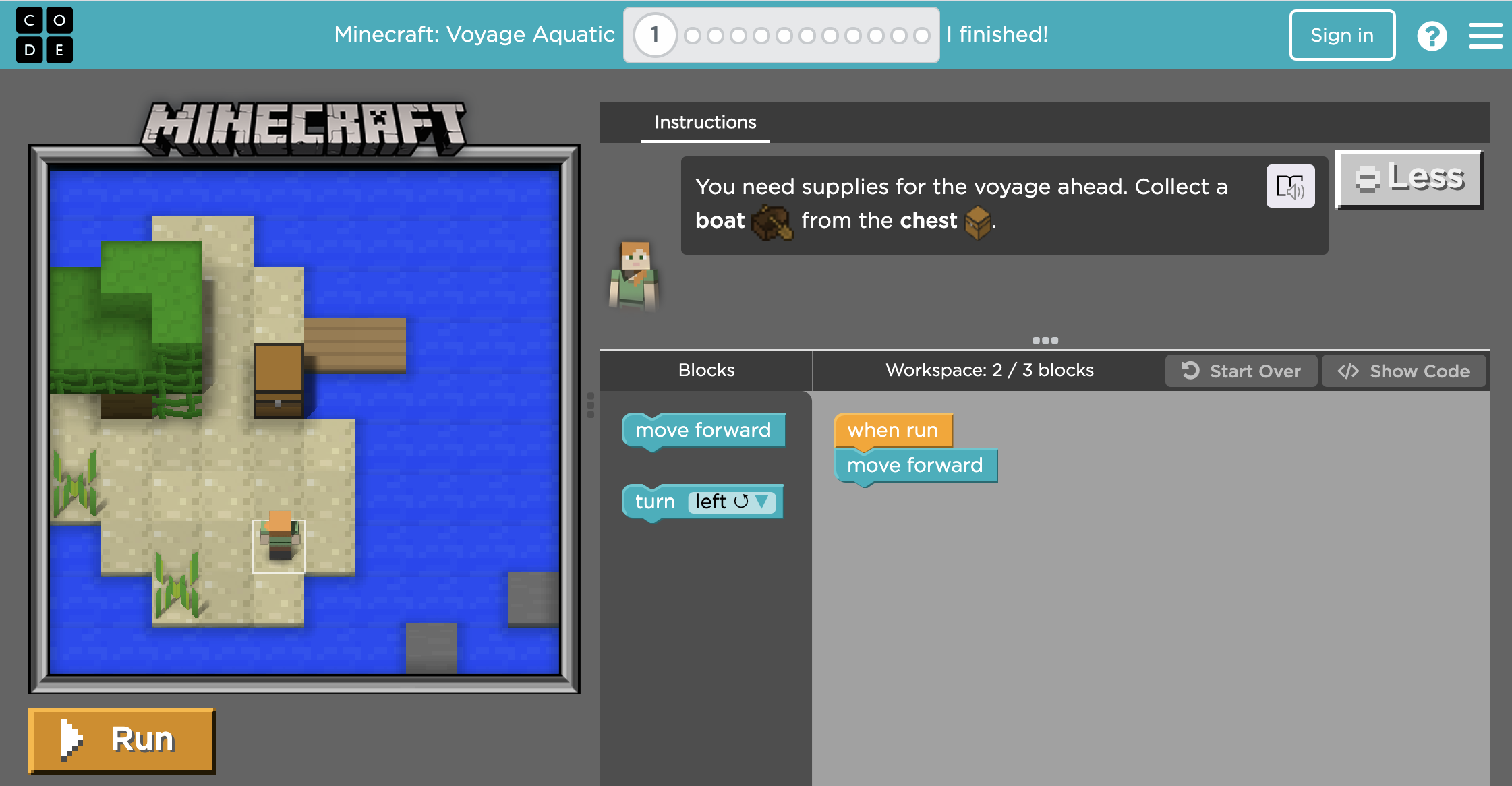 Learn to code with a Minecraft world and characters.