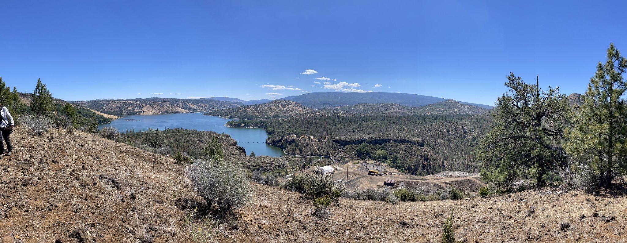 Panorama of Copco Reservoir, Copco Village Construction Site, and Copco 1 Dam. Image Credit Will Harling