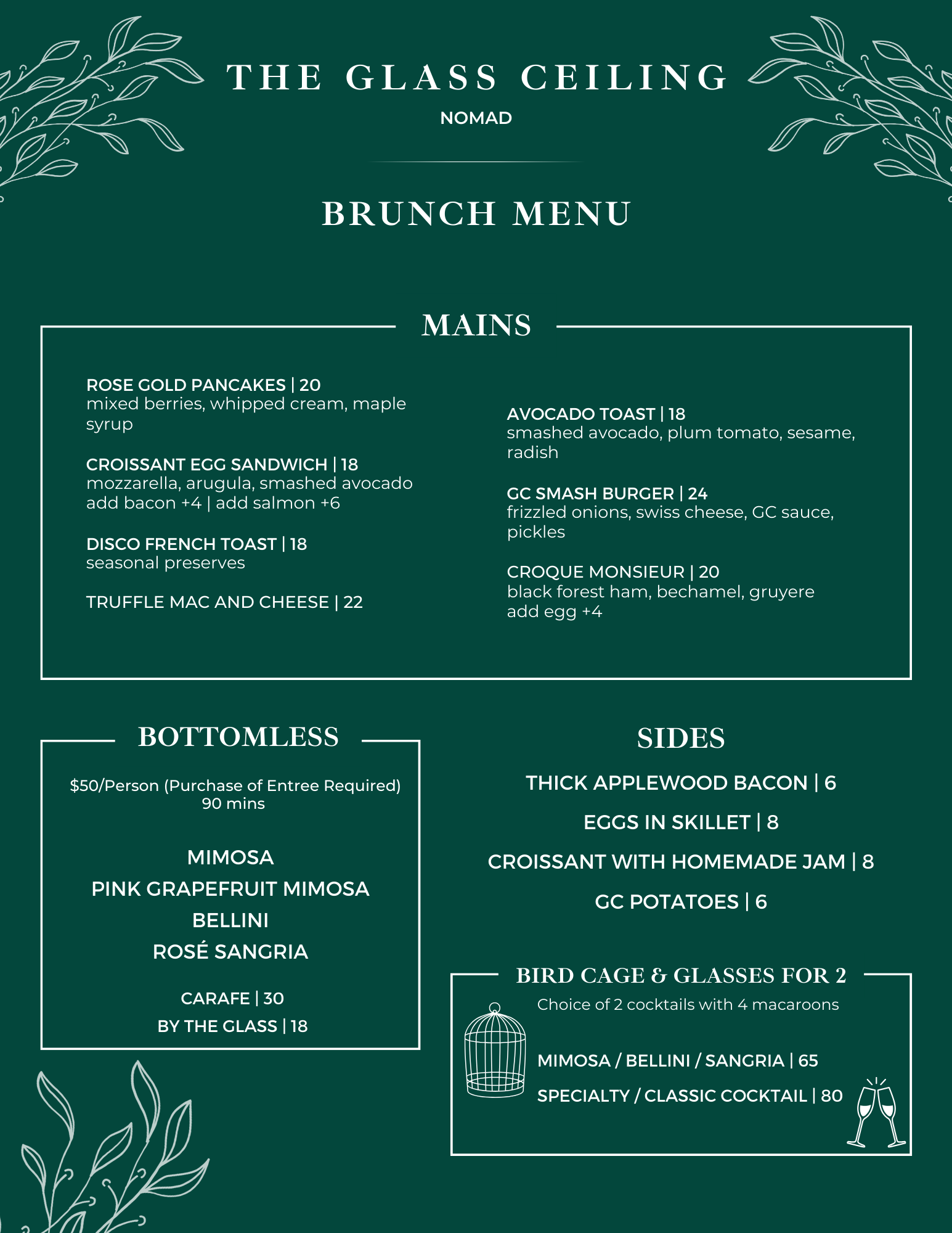 Brunch Menu — the glass ceiling rooftop