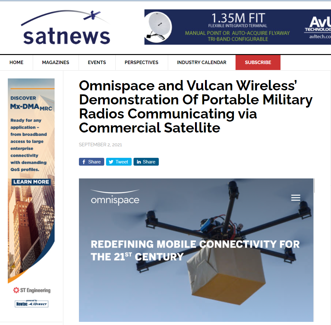 Omnispace and Vulcan Wireless’ Demonstration of Portable Military Radios Communicating via Commercial Satellite