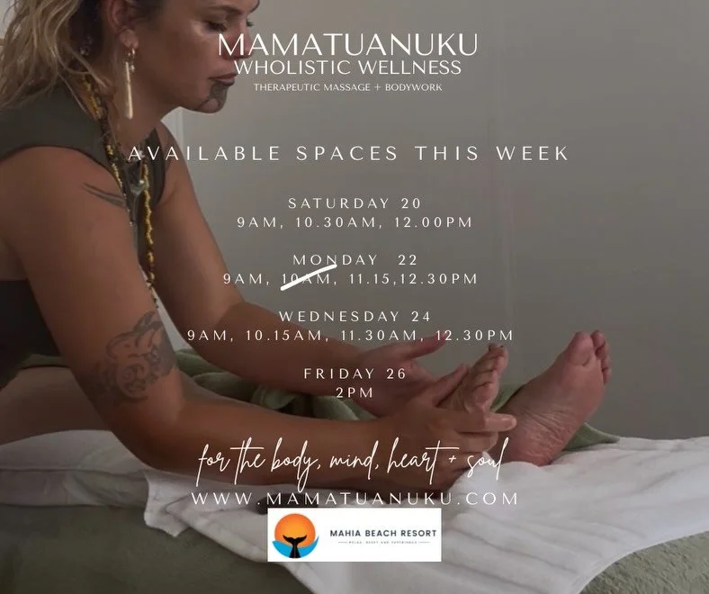My pop-up Summer clinic is open now in Mahia until end of January/ early Feb.

This will be your last chance to come have a nourishing mirimiri with me before I move South at the end of summer ✨✨✨✨✨✨✨✨✨✨

Collaborating with our beautiful local busine