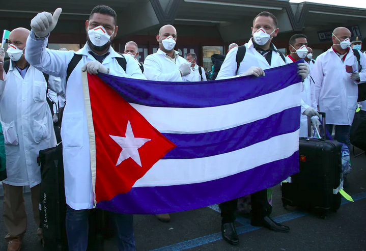 Cuban doctors arriving in Italy to help fight COVID-19. (Matteo Bazzi/EPA)