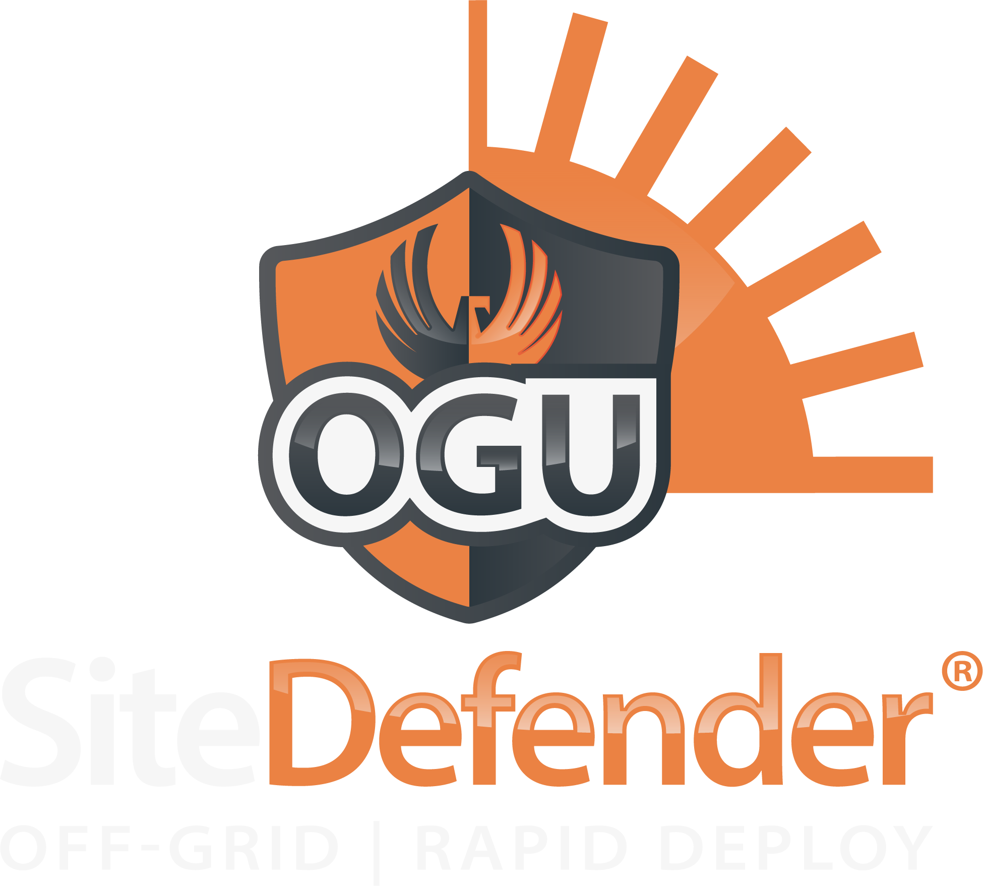 OGU emblem with a shield divided into black and orange quadrants, featuring a stylized eagle in the center and the letters OGU below, on an orange and white background with partly visible text.