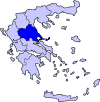 The regions of Greece with Thessaly highlighted in blue
