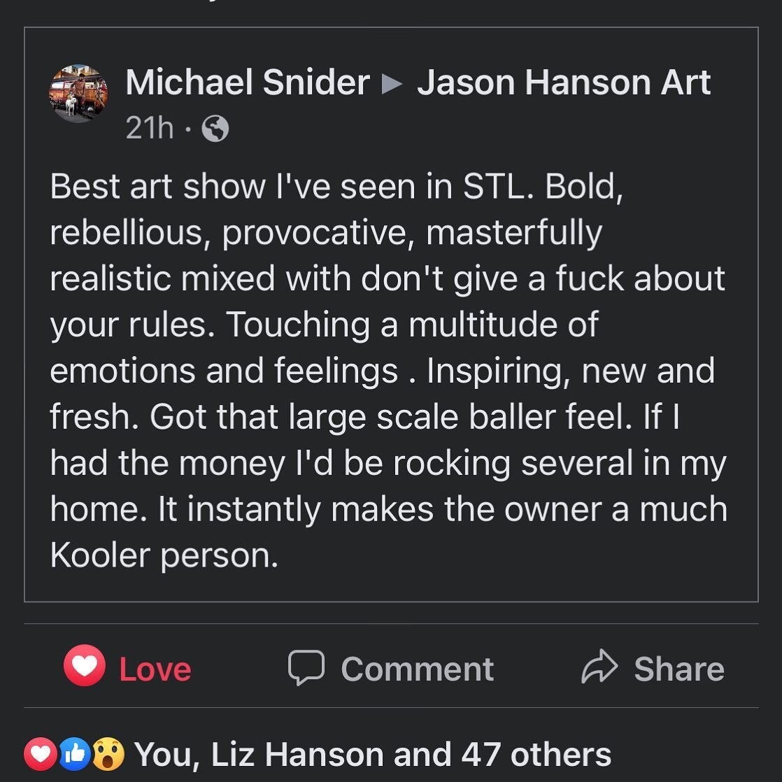 My favorite review so far from my art show. If you were one of the 250+ people who came out, what did you think of it? 

I really want to know!!