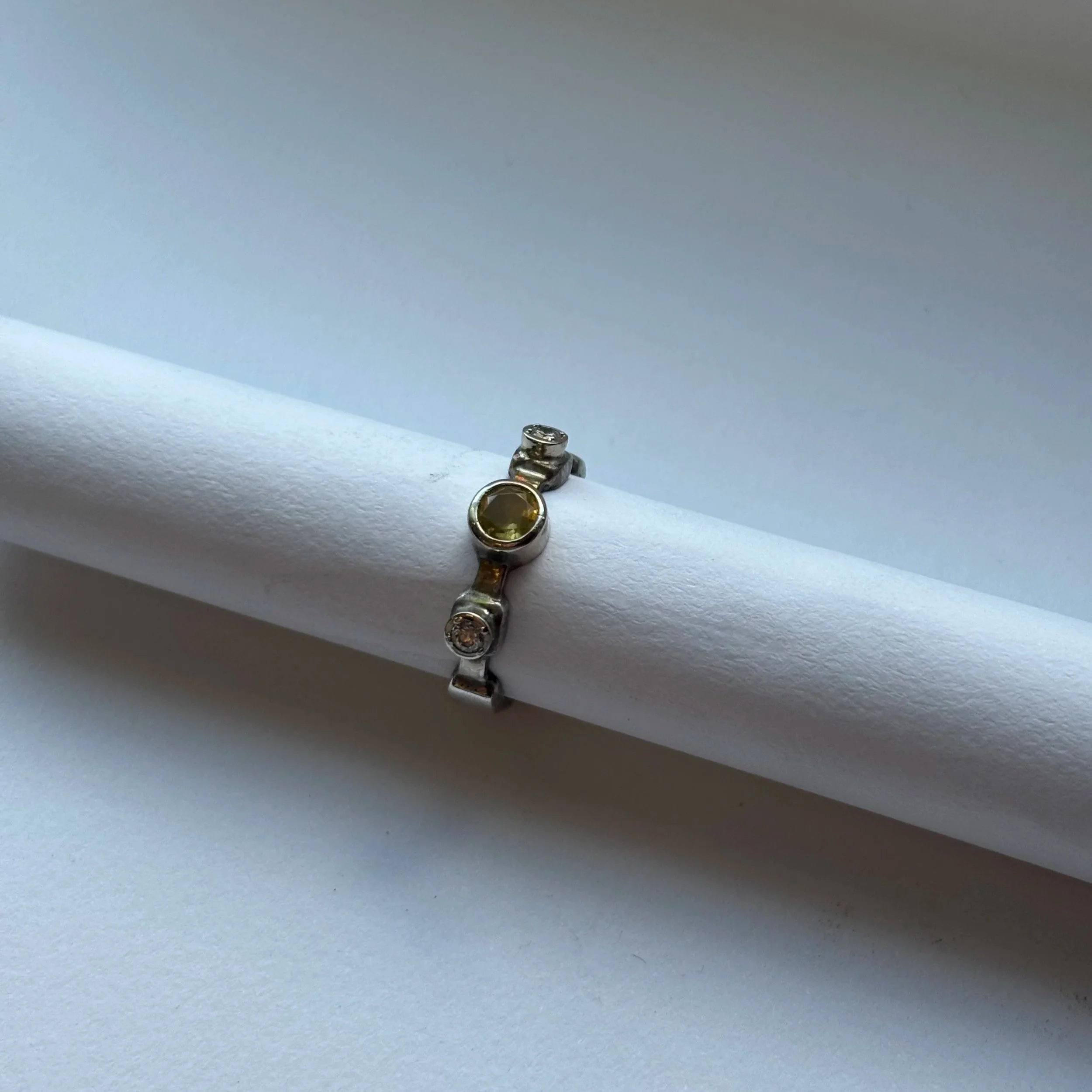  Citrine and diamonds set in 14K white gold 