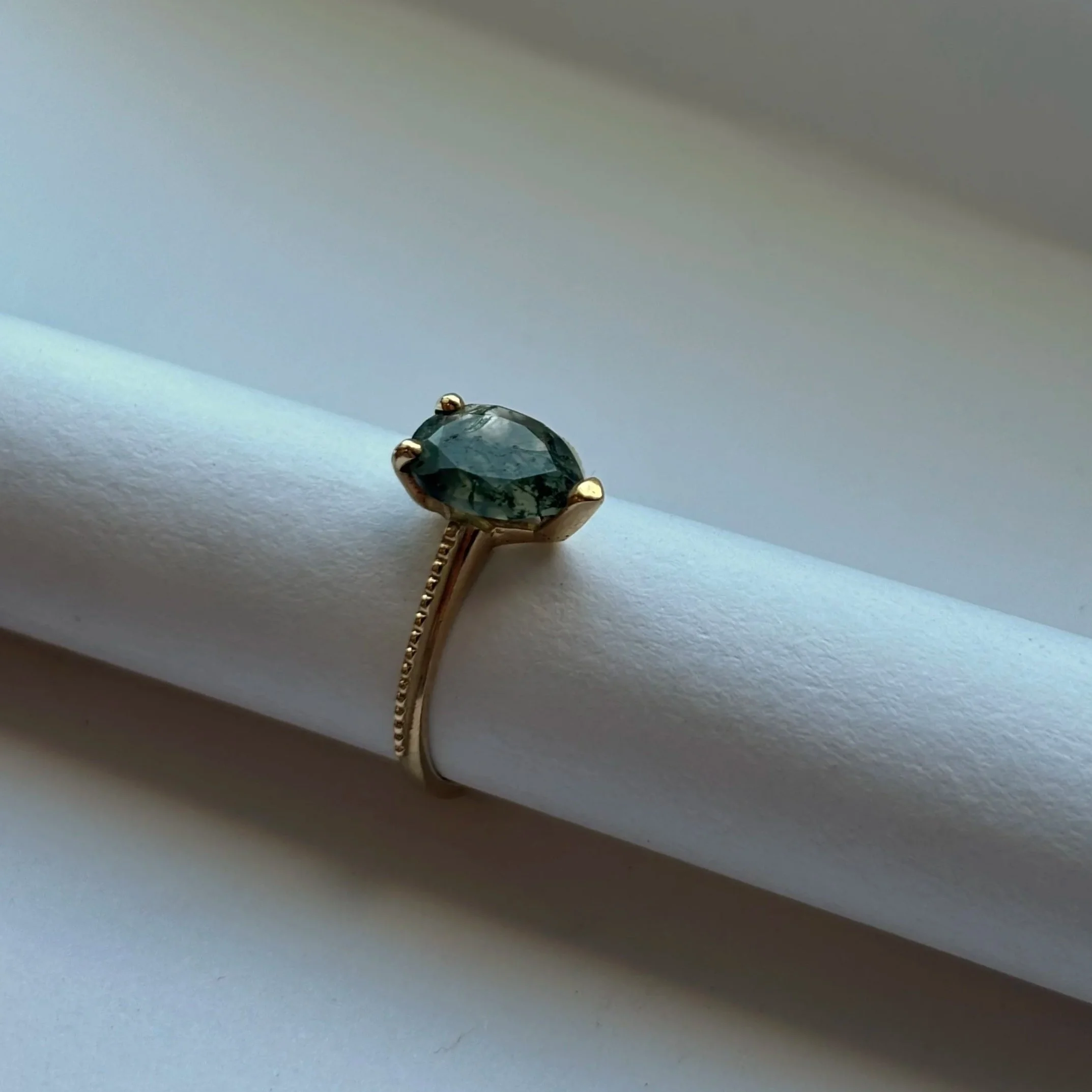  Moss agate set in 14K yellow gold 