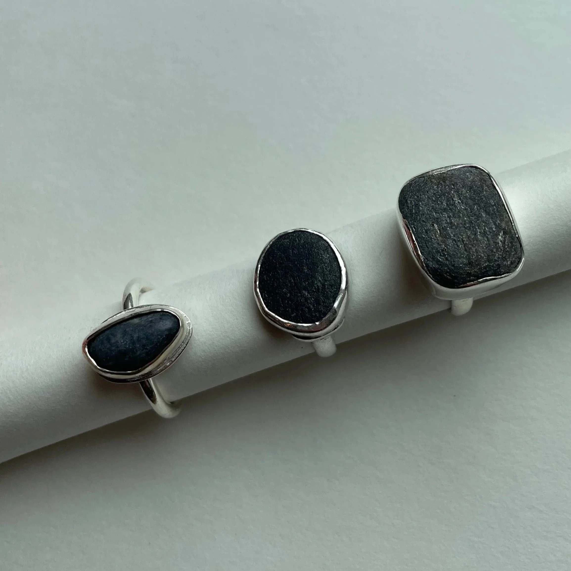  Rocks from Maine beaches bezel-set in sterling silver 