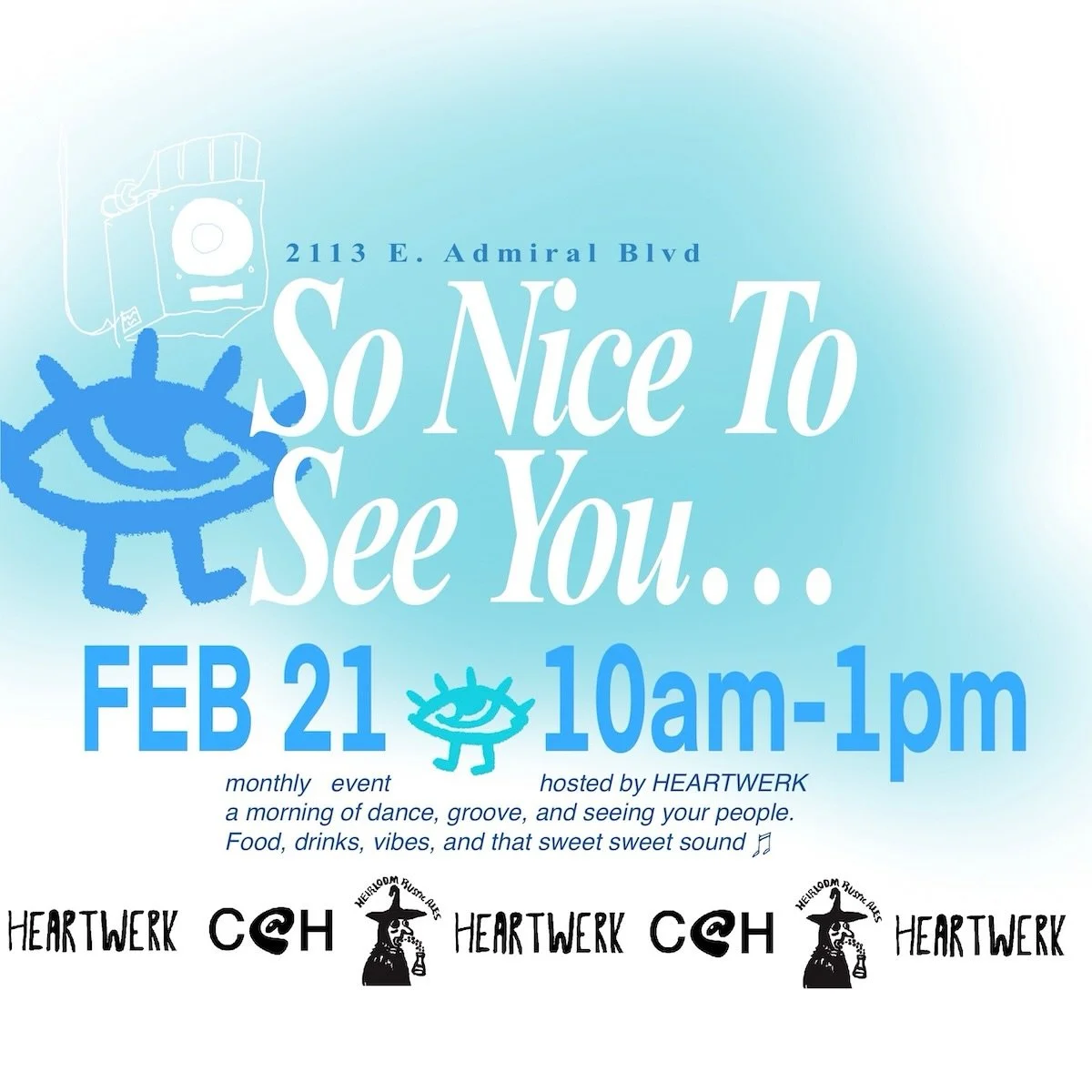 This Saturday we bring So Nice To See You to the day time.  a glowing morning to see your friends, dance, and indulge..
10a-1p