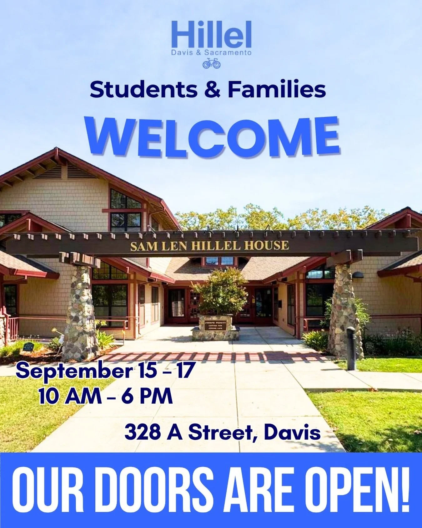 We&rsquo;re so excited to kick off the new season at Hillel! 🥳Our doors are open, and we can&rsquo;t wait to welcome you and your family! Come by, say shalom, and start the year with us! 💙