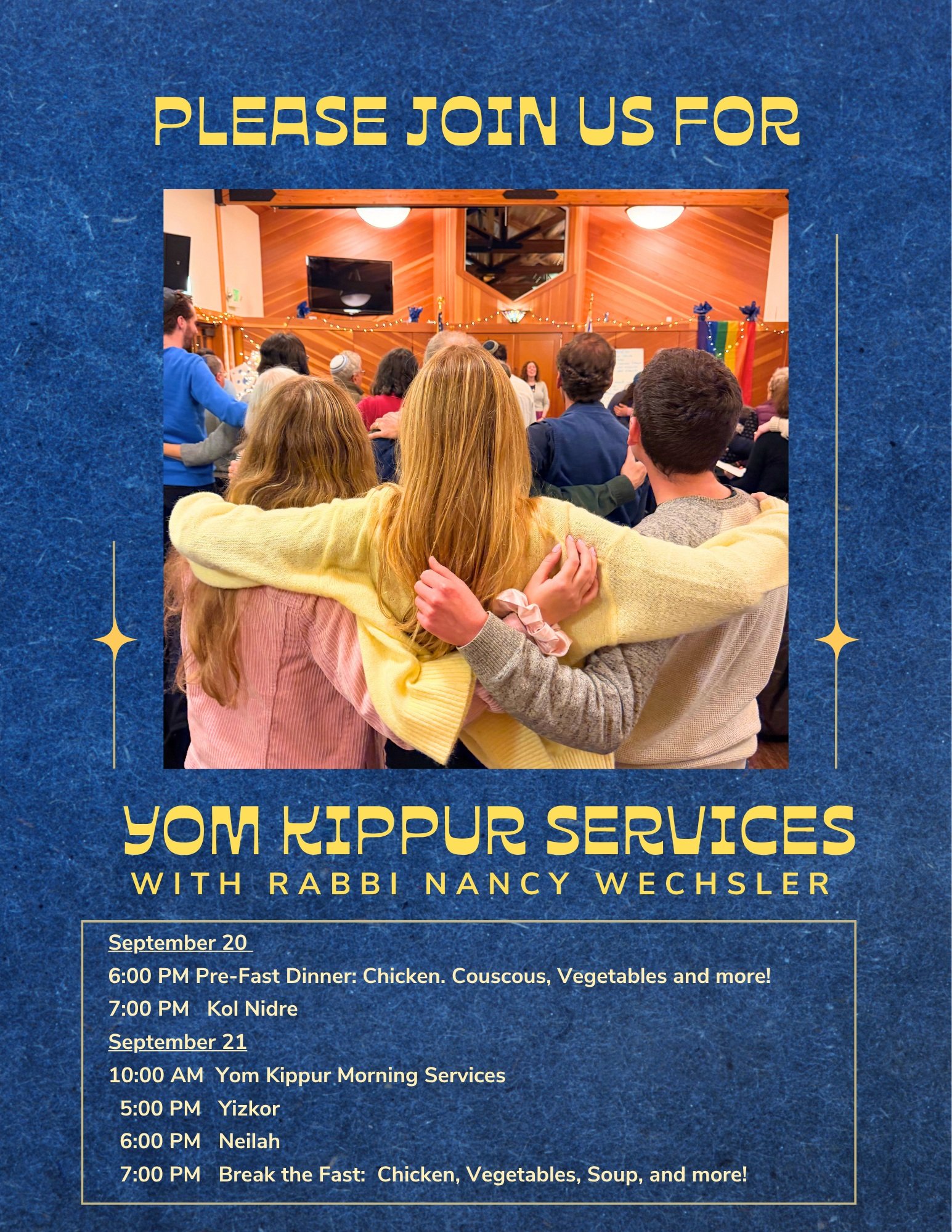 It&rsquo;s not too late to RSVP! Join us at Hillel at 6:00 pm this Sunday, 9/20, as we observe the start of Yom Kippur with Rabbi Nancy Wechsler. A delicious Pre-Fast dinner of Chicken, Vegetable, Couscous, and Fruit will be served at 6 PM, followed 