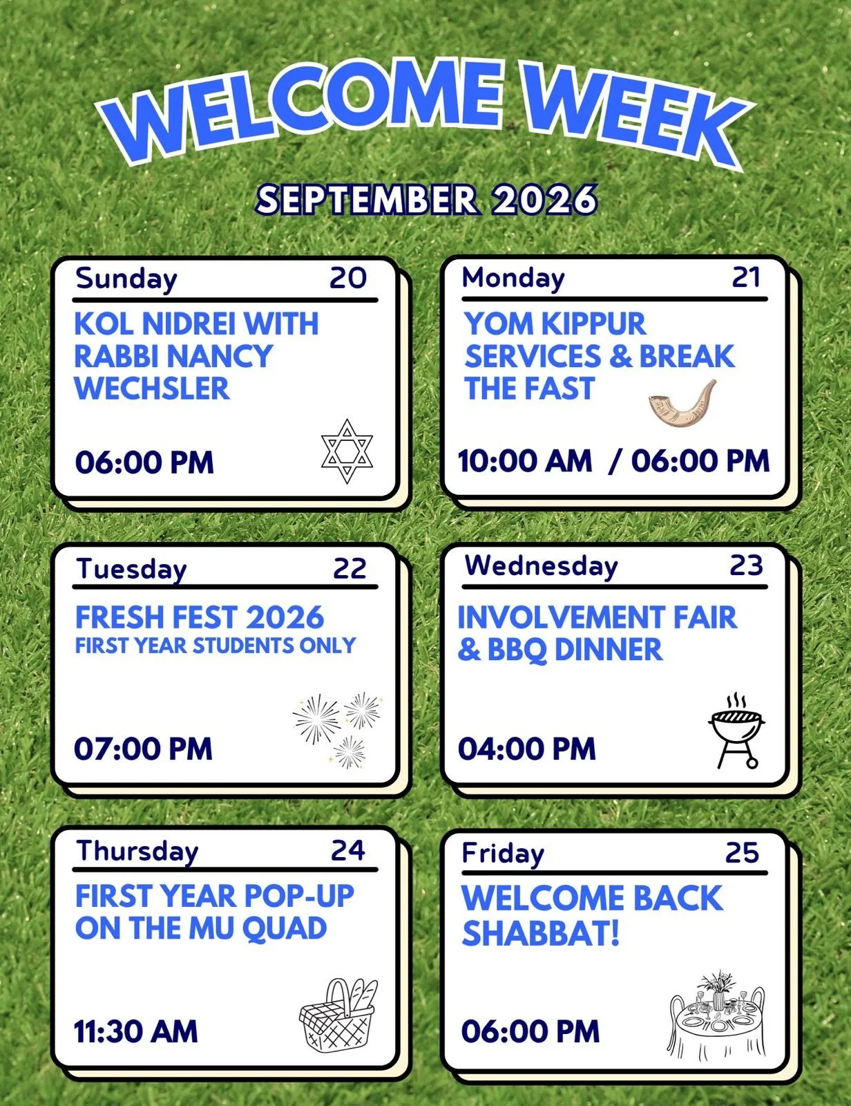 Welcome Week is almost here! 🤩
Swipe through to get more information. 
Can&rsquo;t wait to welcome you! 💙