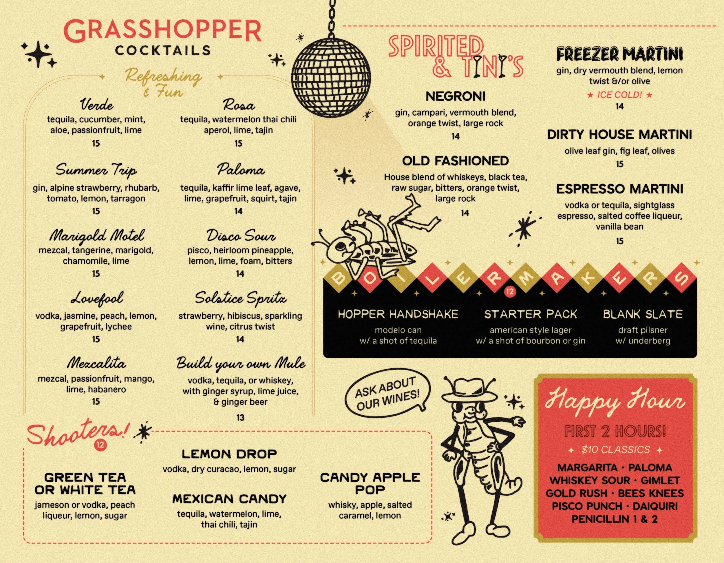 The Grasshopper Bar Drink Menu