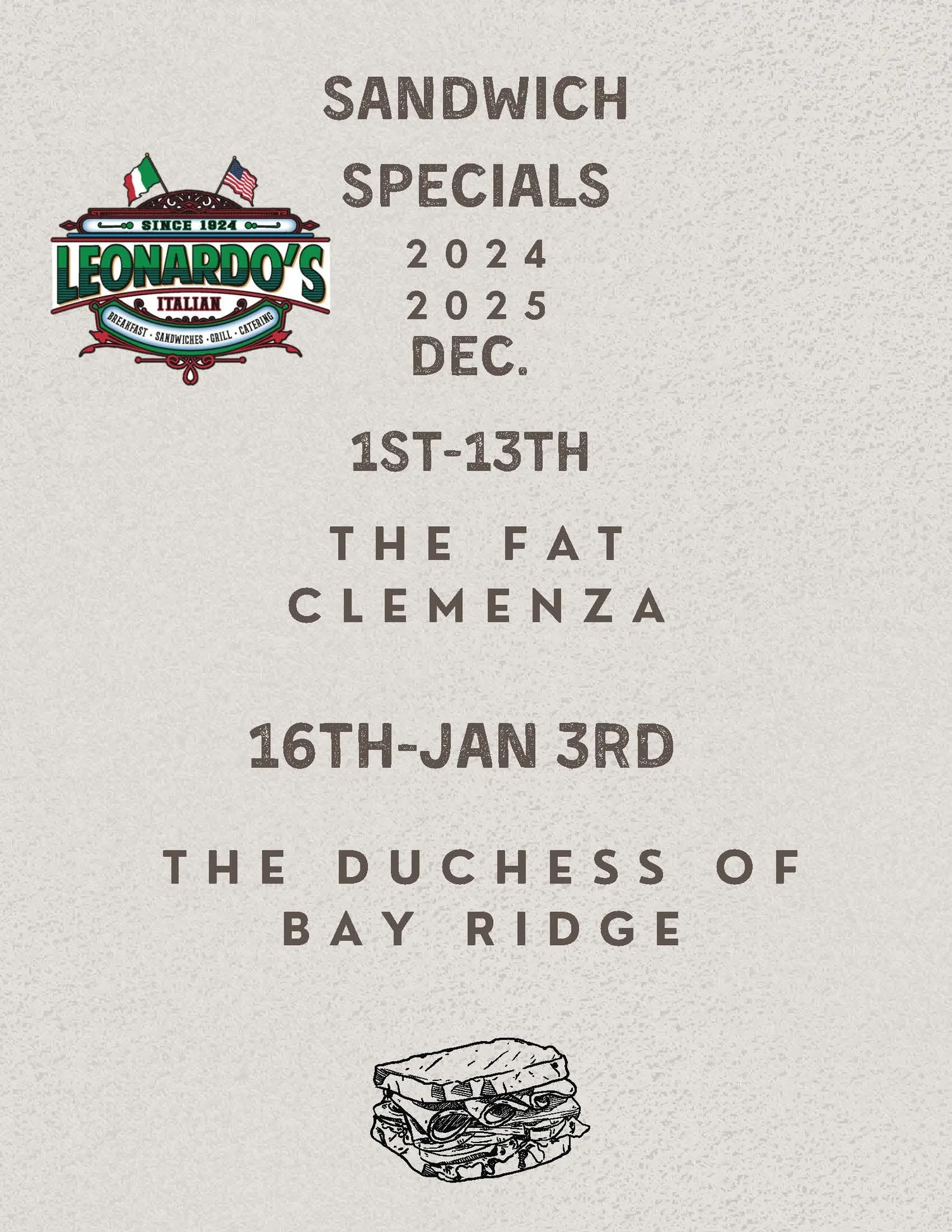 DAILY FOOD SPECIALS — Leonardo's Italian Deli & Catering