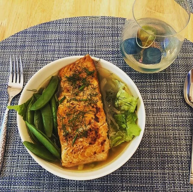 An advantage of quarantine: killing the dinner game. Absolutely SMASHED it tonight. Wilted Lettuce Salmon soup. It&rsquo;s incredible. Recipe upon request.